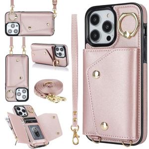 เคสโทรศัพท์แบบกระเป๋าสะพายข้างสำหรับ iPhone 15 14 13 12 11 Pro Max  วัสดุหนัง PU  แบบพับได้ สำหรับ Samsung S23 S22 พร้อมช่องใส่บัตร - Product Image 1