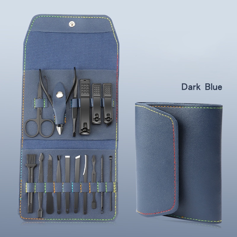 Ensemble de 16 pièces en cuir bleu foncé
