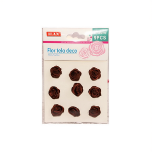 Ilan Flor Tela Deco 2Cm 9Pezzi Decorazioni Artigianali in Tessuto a Forma di Rosa Colore Caffè - Product Image 1