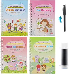 CL903 4 Books 1 Pen Magic Copybooks Children's Writing Sank Magic Book English Handwriting Practice Copybook