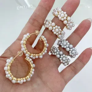 LS-B4502 Wonderful hoop earring studs fine pearl earring free shipping gold and silver cz earring jewelry