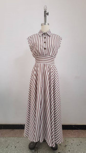 เดรสยาวลายทางสำหรับผู้หญิง กระดุมผ่าหน้า เอวสม็อคสูง ทรงเอพลิ้วไหว มีกระเป๋า แฟชั่น - Product Image 4