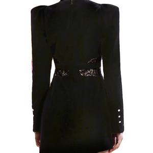Premium Diamond Chain Lace Splice V-Neck Vestido negro Otoño/Invierno Celebrity Velvet Dress con estilo <span class=keywords><strong>Hepburn</strong></span> - Product Image 5