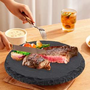 Plateaux en pierre noire, planches à fromage, plateau de service en pierre, plateau à fromage rond en <span class=keywords><strong>ardoise</strong></span>, plateau noir, planche à découper - Product Image 3