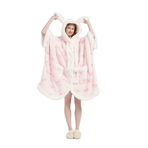 Fabrication de capes de pyjama en fourrure moelleuse surdimensionnée avec de grandes oreilles de lapin et pompons pour l'hiver, châle, <span class=keywords><strong>cape</strong></span>, haut, vêtements de nuit - Product Image 6