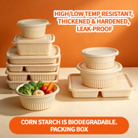 Conteneur alimentaire en amidon de maïs anti-fuite, bol rond jetable avec couvercle pour l'emballage de plats à emporter des restaurants, 1000 ml