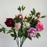 Bunga peoni mewah tiruan, dekorasi rumah Peony kepala ganda, dihiasi dengan bunga dekoratif Nordik