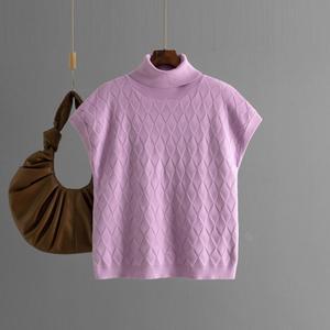 Suéter de Tricô Sem Mangas com Gola Alta para o Outono, Casual e Solto, Estampa Xadrez para Mulheres - Product Image 3