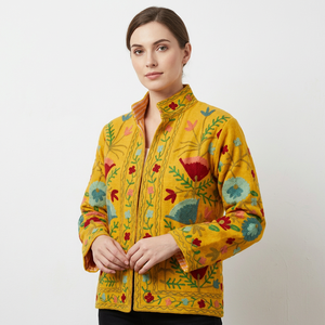 Chaqueta Corta de Invierno Hecha a Mano de Terciopelo Vintage Suzani con Bolsillo | Chaqueta Estilo Bohemio | Chaqueta Bomber |   Abrigo de Invierno Acolchado de Algodón Suzani - Product Image 1
