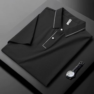 Polo Blu Estiva Leggera in Seta Ghiaccio Senza Cuciture, T-shirt <span class=keywords><strong>Slim</strong></span> <span class=keywords><strong>Fit</strong></span> a Maniche Corte per <span class=keywords><strong>Uomo</strong></span> - Product Image 5