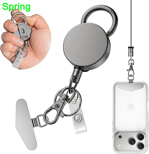 Heavy Duty Metal Retractable Keychain Cell Phone Lanyard  Anti-Theft Phone Tether UHMWPE Fiber Belt Clip Carabiner Tag Anchor