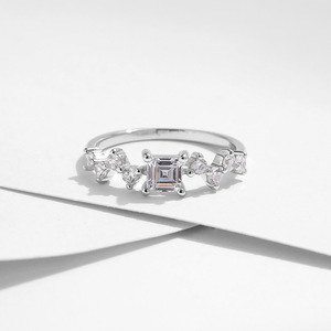 S925 <b>Silver</b> <b>Emerald</b> Cut Diamond <b>Ring</b> Prong Setting Women's Classic Engagement Band Geometric Style - Product Image 3