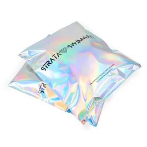 Customized Logo Plastic Rainbow Packaging Holographic Envelope Zip Bags Glossy Foil Packing Bag Poly Mailer