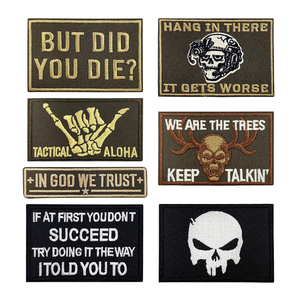 Patch personalizzate in velcro con slogan divertenti, all'ingrosso, OEM, distintivi a forma di teschio per motociclisti, per giacche, zaini e cappelli da esterno - Product Image 1