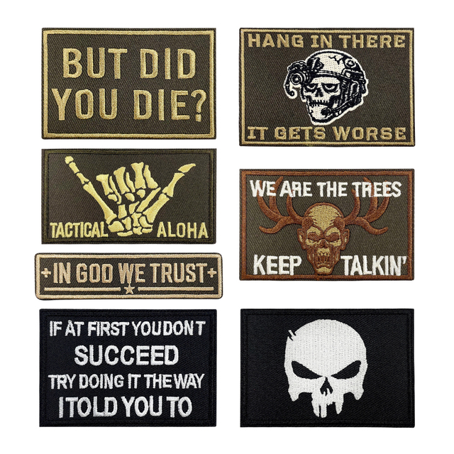 Custom Hook and Loop Velcro Funny Slogan Patches Wholesale OEM Skull Bike Rider Badges for Outdoor Jacket Backpack Cap