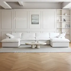 ATUNUS einfach und bequem Feder nordisch modular Schnitts ofa Wohnzimmer Komfortable weiße Couch mit Chaiselongue