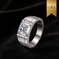 Bague pour homme en argent 925 avec moissanite, sertissage carré, bande brossée, certifiée GRA VVS1, bijoux fins, vente en gros pour mariage