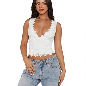 Women <b>Lace</b> Tank Sleeveless V Neck Short Crop <b>Top</b> Y2K Fashion <b>Vest</b> Wholesale Rate OEM Custom Design Fashion Breathable - Product Image 2