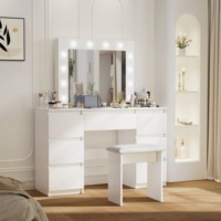 Commande en gros - Table de maquillage minimaliste en bois blanc avec éclairage réglable 3 couleurs et 12 ampoules LED