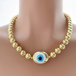 BD-L6247 Collar con Cuentas Doradas Ojo Turco y Colgante de Ojo Esmaltado, Cierre de Langosta Ajustable, Cadena Extensible - Product Image 4
