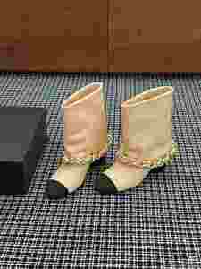 Botines de Tacón Alto a Media Pantorrilla para Mujer, de Cuero Clásico, con Cadena en el Tobillo, Color Dorado, para Verano y Otoño, Transpirables y Térmicos - Product Image 4