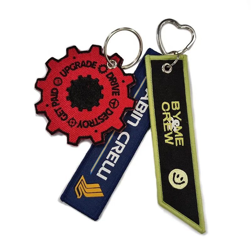 Custom embroidered logo keychain fabric Key chains textile Keyring Personalized customized embroidery key chain