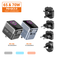 Adaptateur de voyage mural 70W 65W, chargeur de téléphone portable, chargeur Gan avec écran intelligent TFT, chargeur Type C, charge rapide pour iPhones