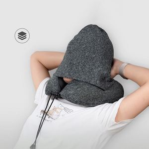 Oreiller de voyage ergonomique en mousse à mémoire de forme avec logo personnalisé, emballage sur mesure, soutien élevé, portable, avec capuche, pour avion, forme en U, 80 - Product Image 6