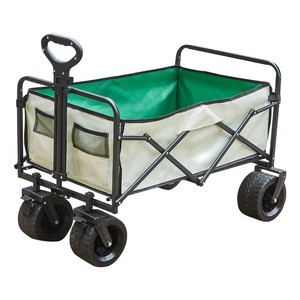 Yang Gongzi Camping Cart Four Wheel Foldable Lightweight Portable Outdoor <b>Shopping</b> <b>Trolley</b> 150kg Capacity Beige Green - Product Image 1
