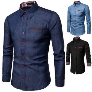 Camicia <span class=keywords><strong>da</strong></span> uomo a maniche lunghe in Denim Slim Fit con bottoni e Top Casual camicie <span class=keywords><strong>da</strong></span> <span class=keywords><strong>cerimonia</strong></span> <span class=keywords><strong>maschili</strong></span> Blusas Chemise Homme R2186 - Product Image 1