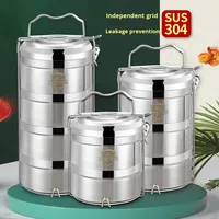 Isolierte 304 Edelstahl Mehrschichtige Große Kapazität Auslaufsichere Tragbare Bento-Lunchbox Form Warmhalte-Lebensmittelbehälter