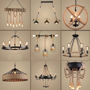 Lampadario Industriale in <span class=keywords><strong>Corda</strong></span> di Canapa, Illuminazione per Bar <span class=keywords><strong>e</strong></span> Caffè, Lampadario Creativo Retrò in <span class=keywords><strong>Corda</strong></span> di Canapa <span class=keywords><strong>e</strong></span> Ferro, Lampadario Retrò in <span class=keywords><strong>Legno</strong></span> - Product Image 1
