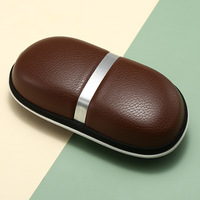 Étui rigide pour lunettes de soleil et de vue en cuir grain litchi, résistant aux chocs, avec fermeture éclair à crochet style barre argentée, portable