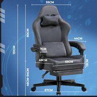Chaise de bureau ergonomique pour jeu de course Tissu velours noir respirant Repose-pieds réglable en hauteur Pivotant Convertible Massage Noir