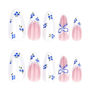 Faux ongles en acrylique blancs style français <span class=keywords><strong>Myrtille</strong></span>, 24 pièces, fabriqués à la machine et semi-artisanaux, à presser, vente en gros - Product Image 5