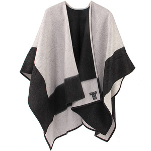 Autumn Winter Mid Length Poncho <b>Cape</b>, Reversible Color Block Jacquard <b>Wool</b> Banquet Shawl Factory Bulk Wholesale - Product Image 1