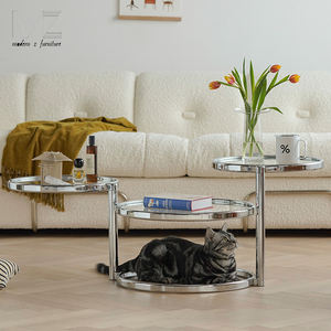طاولة قهوة مستديرة من الزجاج المُقسى الدوار لغرفة المعيشة، أثاث منزلي فاخر حديث بتصميم إسكندنافي بقاعدة على شكل حيوانات - Product Image 4