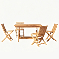 Table de salle à manger extérieure extensible en teck massif moderne de luxe et ensemble de chaises pliantes pour cour de villa, durable et résistant aux intempéries