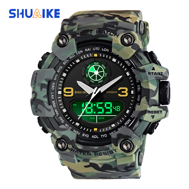 New 1818 Men's Fashion Sports Watch 3ATM Waterproof G Style Impact World Time Daylight Saving Time Multifunctional Plastic Kids