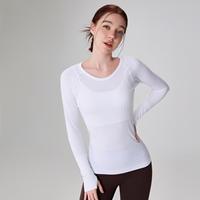 Haut actif à manches longues sans couture pour femmes évacuant l'humidité Yoga et course à pied couche de base avec trous pour les pouces pour l'exercice sportif