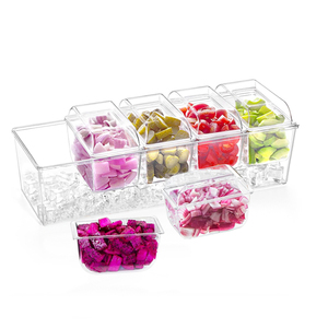 Recipientes de Plástico para Servir Condimentos, Bandeja de Servicio Refrigerada con Hielo, Acrílico, 5 Contenedores, Organizador de Condimentos Refrigerado con Tapas Separadas - Product Image 3