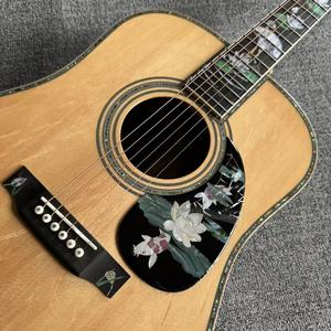 Guitare acoustique 4/4 entièrement solide avec incrustation Lotus, touche Grue Mythique, 20 frettes, sans égaliseur, finition brillante, 6 cordes en acier - Product Image 1
