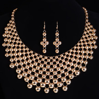 Parure de bijoux de mariage en alliage trois pièces, or 24 carats de Dubaï, comprenant collier, boucles d'oreilles et bracelet