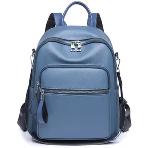 Women's Fashion Casual Pu Soft Leather Large-Capacity Bag College Style Student Travel Bag Custom Backpack