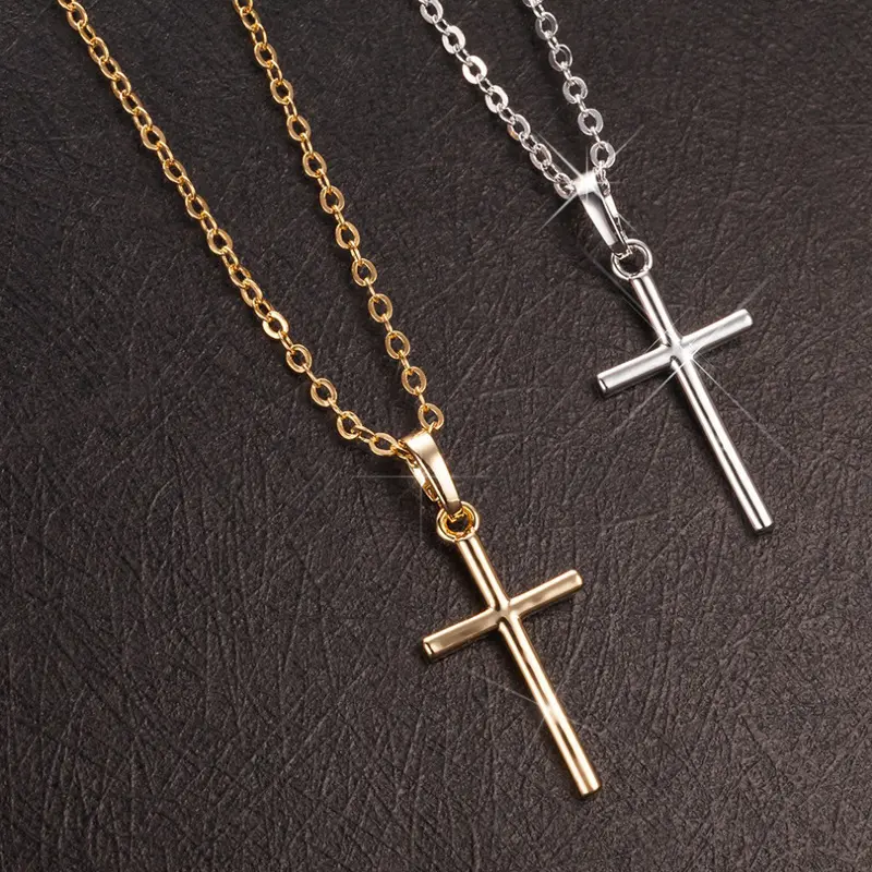 Fashion SimpleCross Chain Necklace Women Men Gold Silver Color Jewelry Pendant Necklaces Crucifix Christian Ornament Gifts