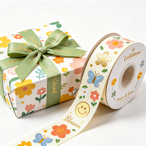 Grace Customize Gold Foil Glitter Print Personalised Printed 16mm 22mm 28mm Spring Gift Decoration Grosgrain <b>Ribbon</b> - Product Image 1