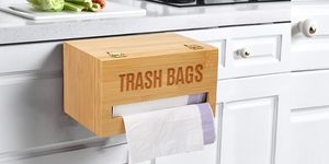 Porte-rouleau de distributeur de sac poubelle en bambou, support mural de distributeur de sac poubelle de cuisine - Product Image 4