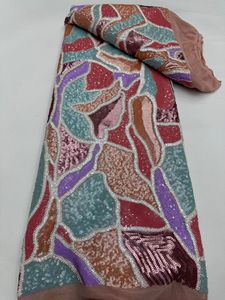 Tissu en dentelle perlée de nouvelle conception NI.AI, tissu en dentelle africaine luxueuse et colorée avec des paillettes, dentelle en filet pour fête et mariage - Product Image 5