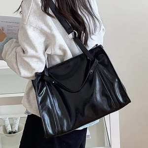 กระเป๋าสะพายทรงสี่เหลี่ยมเรโทรเรียบง่ายสำหรับผู้หญิง นักเรียน <span class=keywords><strong>นักศึกษา</strong></span>  จุของได้เยอะ  กระเป๋าโท้ทมีเท็กซ์เจอร์  สะพายไหล่หรือถือก็ได้ - Product Image 2