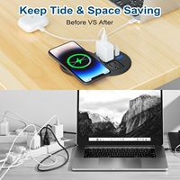 BAYU BY213 – Bloc multiprise de bureau noir avec chargeur sans fil intégré, station de charge rapide USB-C 20W, encastrable pour table (maison/bureau)